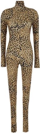 Norma Kamali Lange Mouw Slim Fit Turtle Catsuit - Dames - Jumpsuits - Bruin - S - Polyester - Jumpsuits & Playsuits
