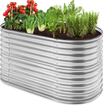 Best Choice Products 63in Oval Metal Raised Garden Bed, Customizable Outdoor Planter for Gardening, Plants