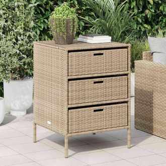 Berkfield Home Garden Storage Cabinet Beige 55x59x80 cm Poly Rattan | Size: 55 x 59 x 80 cm