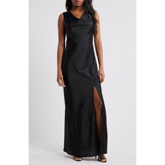 Wayf Lea Cowl Neck Satin Gown in Black at Nordstrom, Size X-Small