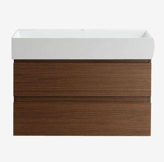 Sklum Conjunto De Mueble De Ba&ntilde;o En Madera Y Chapa De Fresno Con Lavabo Integrado Ona Sklum