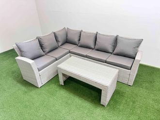 Fimous Outdoor 6 Seater Corner Sofa Sets with Oblong Coffee Table in Light Grey