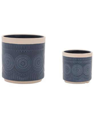 Melrose International Set Of 2 Ceramic Mandala Pattern Planter