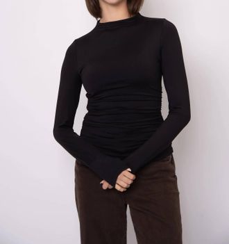 RD Style Funnel Neck Ruched Top In Black