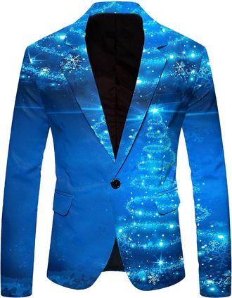 Generic Mens Christmas Suits Blazer Slim Fit Lapel One Button Suit Tuxedo Jacket Novelty Blazer Jacket Men Xmas Costume Party Outfit Tuxedo Suits Business Wed