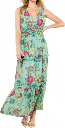THML Clothing Floral Print Long Dress In Mint