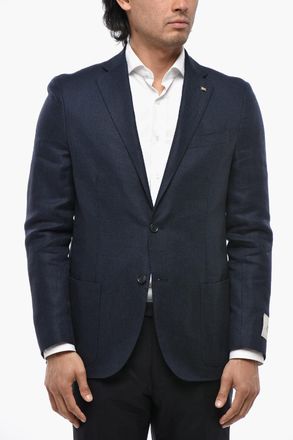 Corneliani CC COLLECTION Giacca a 2 Bottoni in Misto Lino con Rever Classico Corneliani