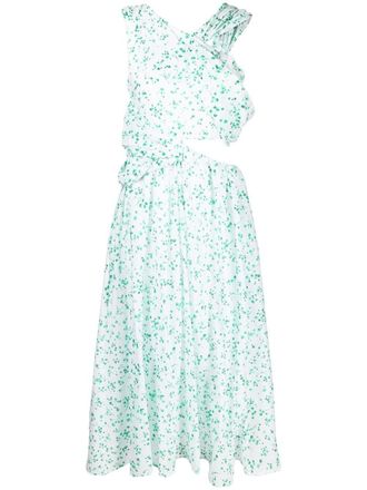 Merlette floral print asymmetric shoulder dress - women - Cotton - 2 - White