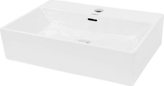 ECD Germany Ecd Germany - Lavabo Cer&aacute;mico Rectangular Con Agujero Conexi&oacute;n Estandar - Blanco - Lavamanos Sobre Encimera - 515 X 360 X 130 Mm - Dise&ntilde;o Moderno - Fr