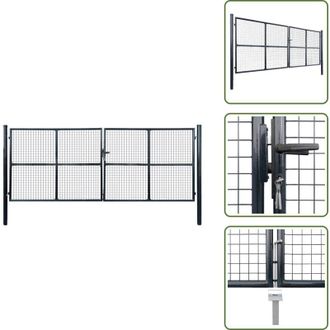vidaXL The Living Store Cancello da Giardino in Rete di Acciaio Zincato 400x150 cm Grigio - Cancello in acciaio zincato