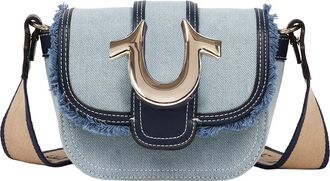 True Religion Asher Frayed Edge Mini Flap Crossbody Bag in Denim at Nordstrom Rack