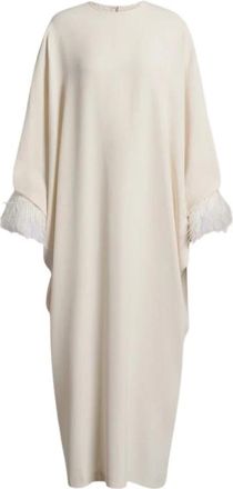 Alberta Ferretti Vestido Largo Enver de Sat&eacute;n con Plumas y Mangas de Gasa - Dresses - Mujer - Beige - S