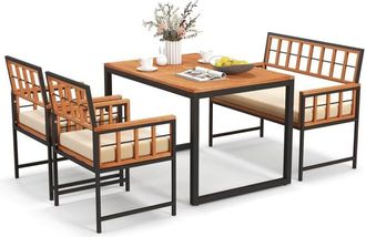 Costway Costway - 4 Pieces Acacia Wood Patio Dining Set with 1 Rectangular Table-Natural