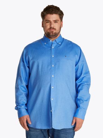Tommy Hilfiger Big & Tall Langarmhemd BT-LINEN BLEND SOLID, Herren, Gr. 4XL, N-Gr, blau (blau spell), Web, Obermaterial: 52% Baumwolle, 48% Leinen, TOMMY HILFIGER BIG & TALL, 1