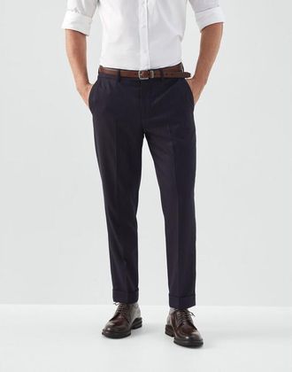 Brunello Cucinelli MenS Navy Wool Pinstripe Trousers, Size 38