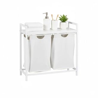 Relaxdays Relaxdays Cestello portabiancheria con 2 cesti estraibili, ripiano, HLP: 72 x 73 x 33 cm, in metallo, bianco/grigio