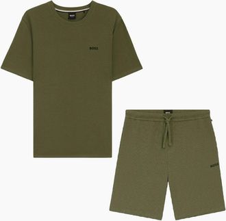 HUGO BOSS Mens Waffle Embroidered Logo Olive Green Shorts Set - Size: 32/30/31