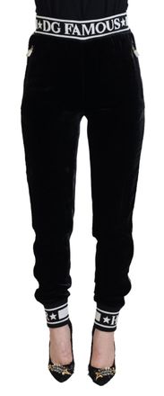 Dolce & Gabbana Womens Black DG Logo Velvet Trouser Pants Cotton - Size EU 32 (Womens)