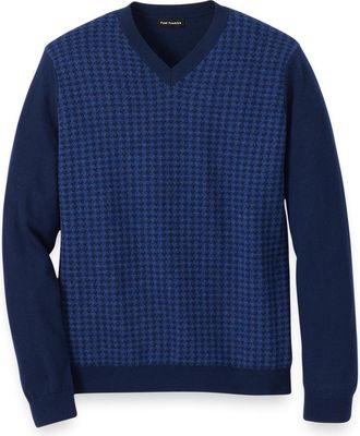 Paul Fredrick Washable Merino Wool Houndstooth V-neck Sweater