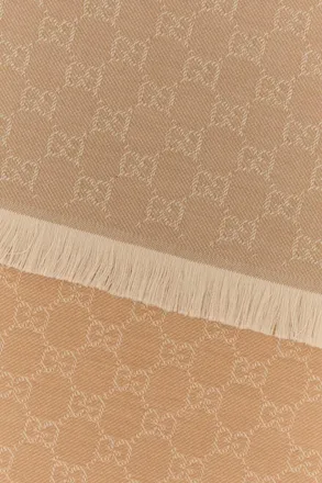 Gucci Womens Logo-Embroidered Wool Scarf Beige