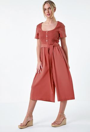 Roman Shirred Button Detail Culotte Jumpsuit