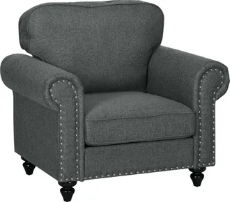 HOMCOM Mid-Century Armchair Upholstered Accent Chair w/ Wood Frame - Brown - Charcoal grey | TJ Hughes