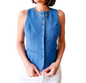 Glam Tailored Vest Top In Chambray