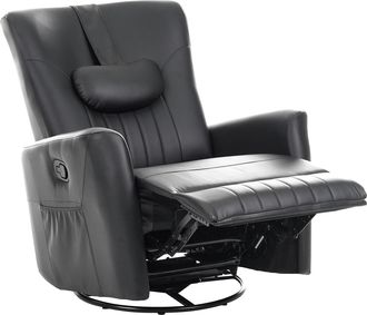 Beliani Sill&oacute;n Reclinable Manual Con Giro De 360&deg; Reposacabezas Coj&iacute;n Tapizado De Piel Sint&eacute;tica Negro Rea