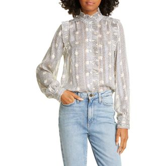 BA&SH Precious Pleated Ruffle Detail Long Sleeve Blouse in Ecru at Nordstrom Rack, Size Small