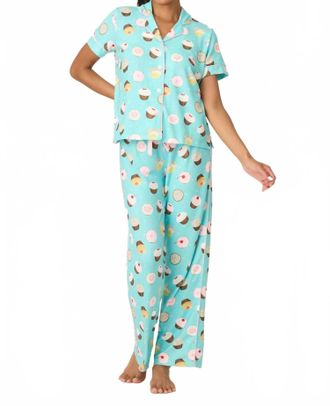 PJ Salvage Sweet Life Cupcake Print 3-Piece Pajama Set In Bright Aqua