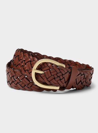 Simons Womens Antique-like buckle braided leather belt