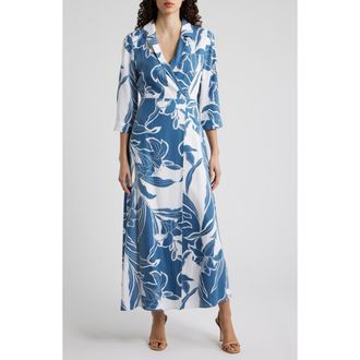 CeCe by Cynthia Steffe Floral Faux Wrap Maxi Dress in Blue Haze at Nordstrom, Size Xx-Small