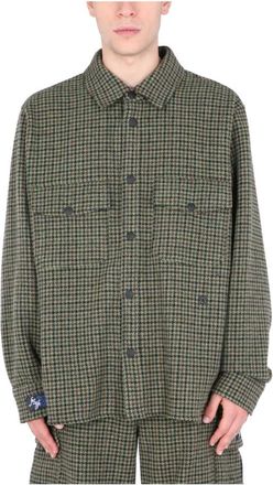 Msgm Shirt met Logo - Heren - Casual Overhemden - Groen - 3XL - Wol - Overhemden