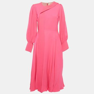 Roksanda Ilincic Pink Quilted Panel Silk Crepe Adyn Midi Dress