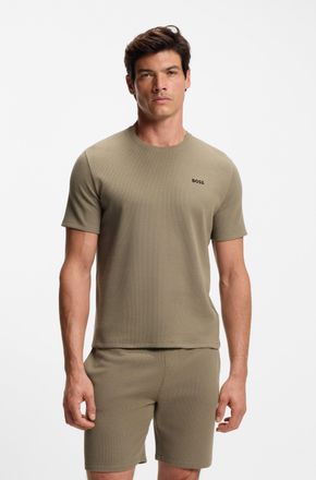 HUGO BOSS Pyjamaoberteil BOSS Waffle T-Shirt, Herren, Gr. XXL, open braun 245, Obermaterial: 60% Baumwolle, 40% Polyester, regular fit, Rundhals, Shirts Pyjamao