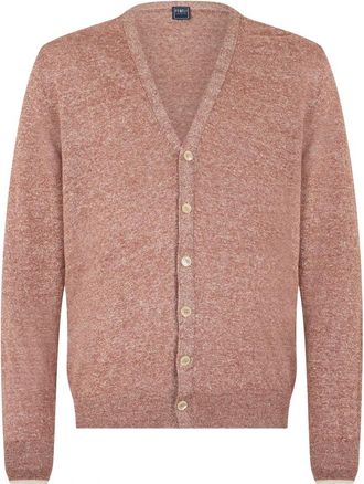Fedeli Elegant Button-Front Cardigan - Heren - Vesten - Rood - L - Katoen - Truien & Vesten