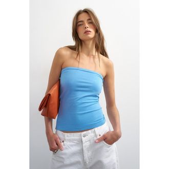 Topshop Cotton Jersey Bandeau Top in Light Blue at Nordstrom, Size X-Small