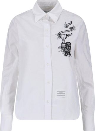 Thom Browne White Hector Trophy Embroidered Cotton Shirt