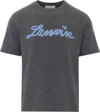 Lanvin Grey Melange Embroidered Logo Cotton T-Shirt
