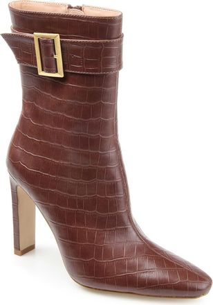 Journee Collection Elaine Croc Embossed Comfort Foam Bootie in Brown at Nordstrom Rack, Size 12