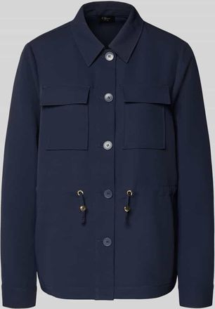 s.Oliver Black Label Regular Fit Longblazer mit Brustpattentaschen in Marine, Gr&ouml;&szlig;e 34