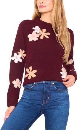 CeCe by Cynthia Steffe Floral Crewneck Sweater in Wine at Nordstrom, Size Xx-Large