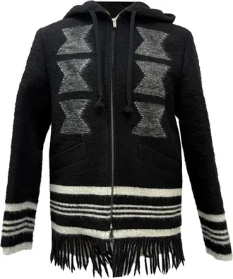 Saint Laurent Pre-owned Mens Embroidered Fringed Hoodie in Black Alpaca Wool - Size IT 46 (Mens)