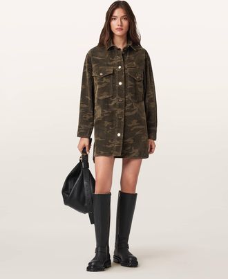 AllSaints Cotton Faye Flocked Oversized Dress, Size: S