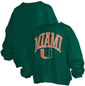 Pressbox Womens Pressbox Green Miami Hurricanes Janise Arch Over Logo Waist Length Oversized Pullover Sweatshirt at Nordstrom, Size X-Large