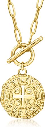 Ross-Simons 18kt Gold Over Sterling Replica Etruscan Coin Paper Clip Link Toggle Necklace