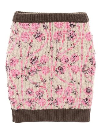 Chanel 1986-1988 gebreide rok met bloemenprint - Beige