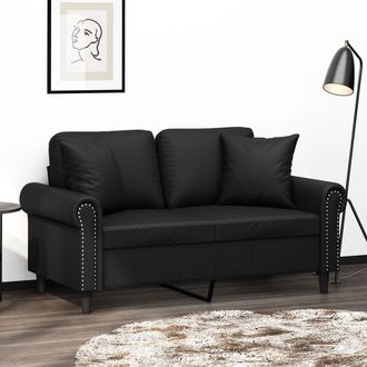 vidaXL Vidaxl - Sof&aacute; De 2 Plazas Con Cojines Cuero Sint&eacute;tico Negro 120 Cm