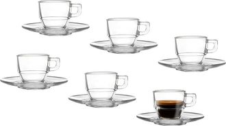 Barski Glass - Saucers With Espresso Mugs, 2.6Oz - 6 Sets