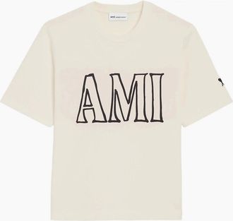 Ami Mens Boxy Graphic Print T-Shirt Cream - White - Size: 40